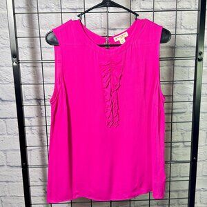 Brooks Brothers Red Fleece Sleeveless Ruffle Front Blouse Fuchsia - Size 12